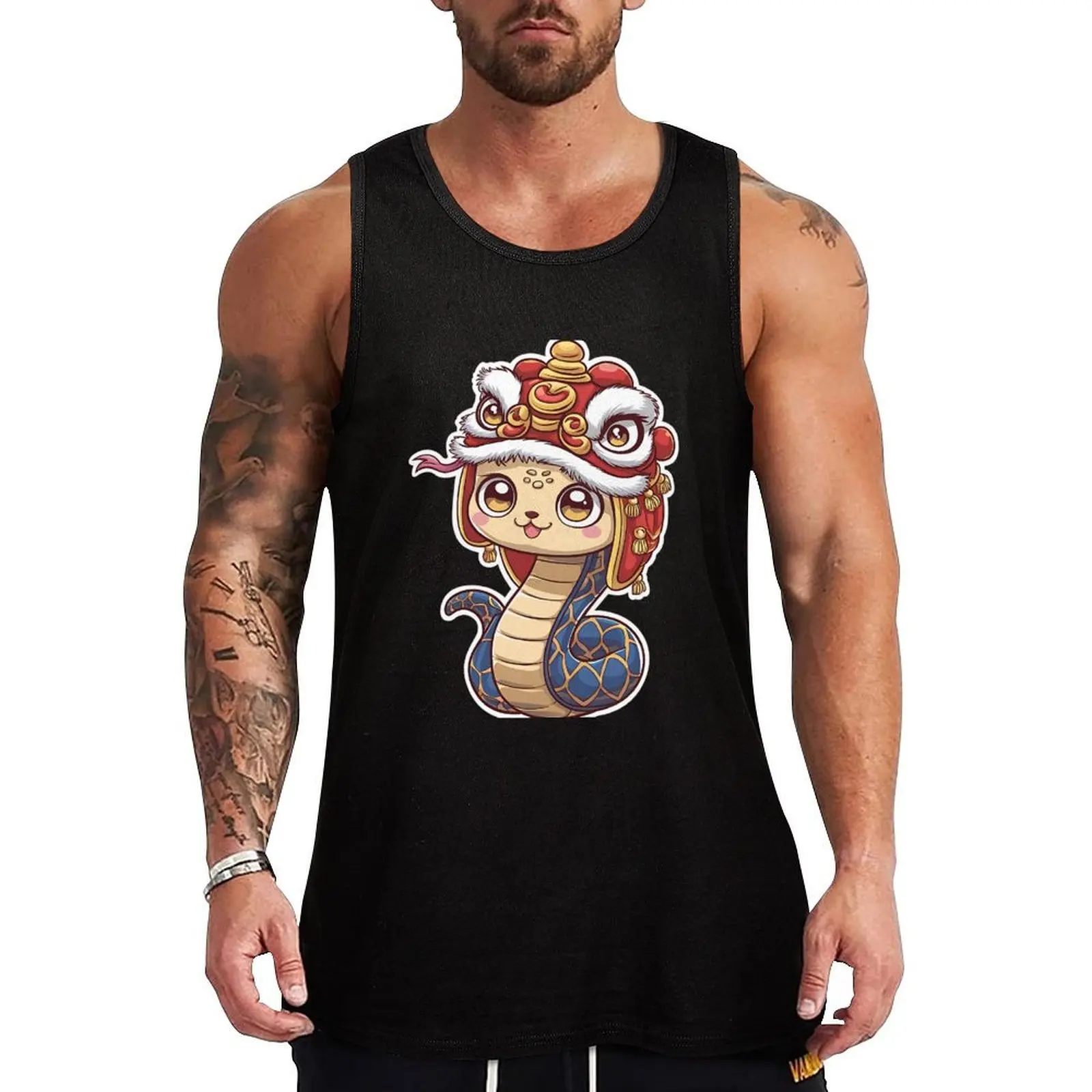 Snake And Red Lion Dance Kawaii Tank Top Utility Tank Top Workwear Casual Sleeveless Top