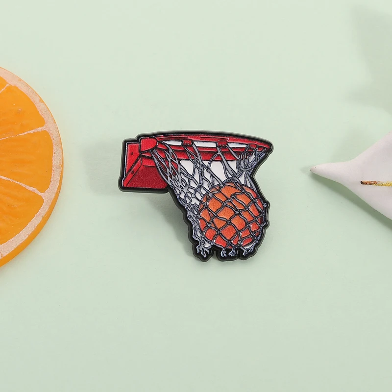 Sport Basketball Hoop and Ball Enamel Pin Dunk Scored a Goal Basketball Fans Brooch Lapel Badge Fashion Jewelry Gift for Friends