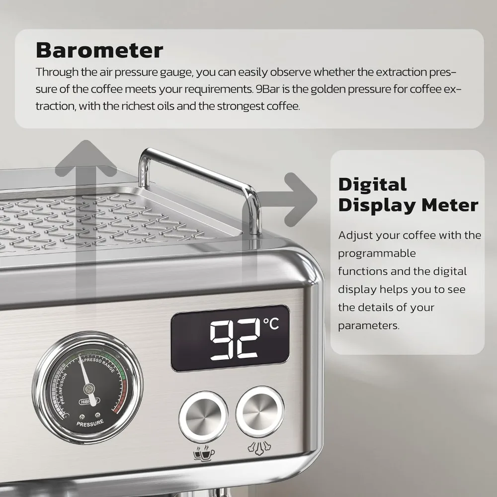 Máquina de Espresso H10A, presión de extracción de 19 bares, acero inoxidable cepillado, temperatura ajustable an