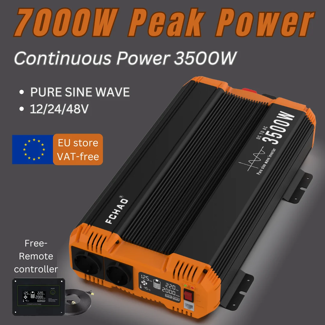 Fchao 7000W Pure Sine Wave Inverter 12V 24V To 220V 50Hz Power Converter LCD Display Voltage Transformer,Remote Controller