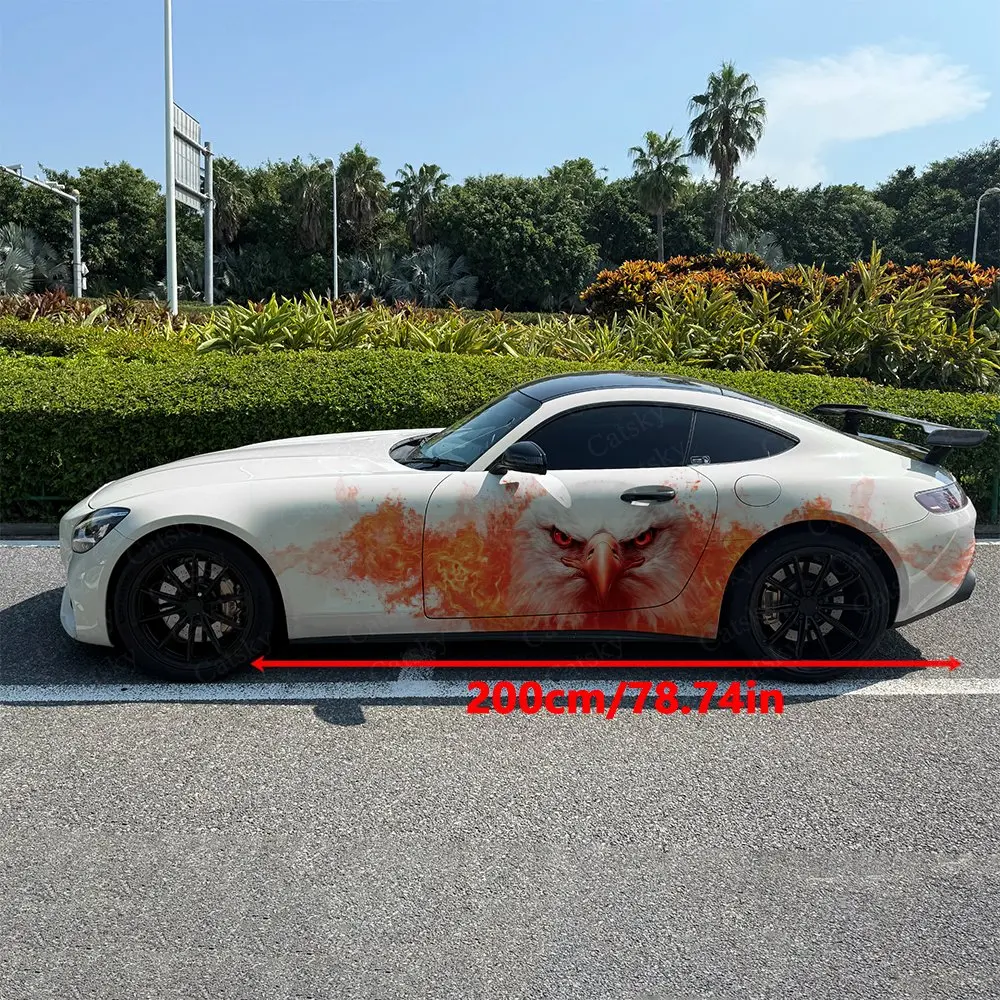 2pcs Orange Mist Sharp Falcon Face Car Side Wraps, Self-Adhesive PVC Waterproof & Scratch-Resistant Stickers, Car Accessory Gift
