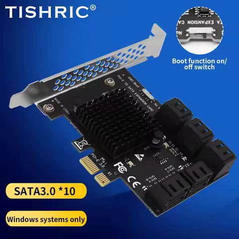 TISHRIC PCIE1X to 2/6/10 Ports SATA3.0 PCI Express Multiplier PCI-E Expansion Card Adapter With Boot Function Switch Add On Card