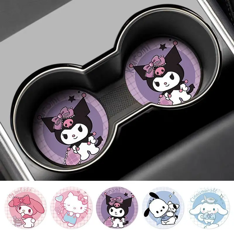 

New Sanrio Anime Cute My Melody Kuromi Cinnamoroll Pochacco Creative Cartoon Pattern Car Decoration Anti-Slip Water Coaster Gift