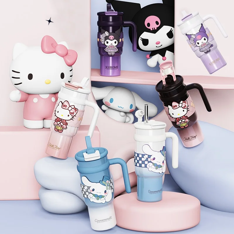 

Изолированные бутылки для воды Sanrio Hellokitty Kuromi Cinnamoroll — 6 стилей, соломенная чашка из нержавеющей стали, милый дизайн для детей и фанатов