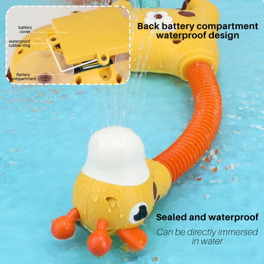 Electric Shower Bath Toy Sprinkler Head - Giraffe Spray Water Baby Toddler Toy for Kids Bathtub and Bathtime Fun