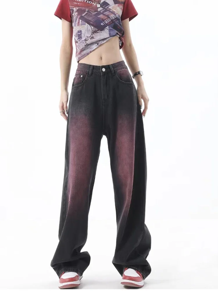 Women Jeans Vintage Wide Leg High Waist Baggy Purple Jean Pants Y2k Streetwear Harajuku Loose Cowboy Denim Trousers Female 2023