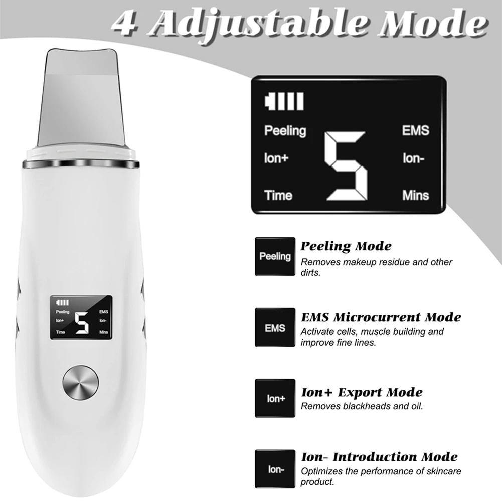 Vibrations Ultrasonic Skin Scrubber Blackhead Remover Deep Face Cleaning Machine Face Spatula Facial Lifting Peeling