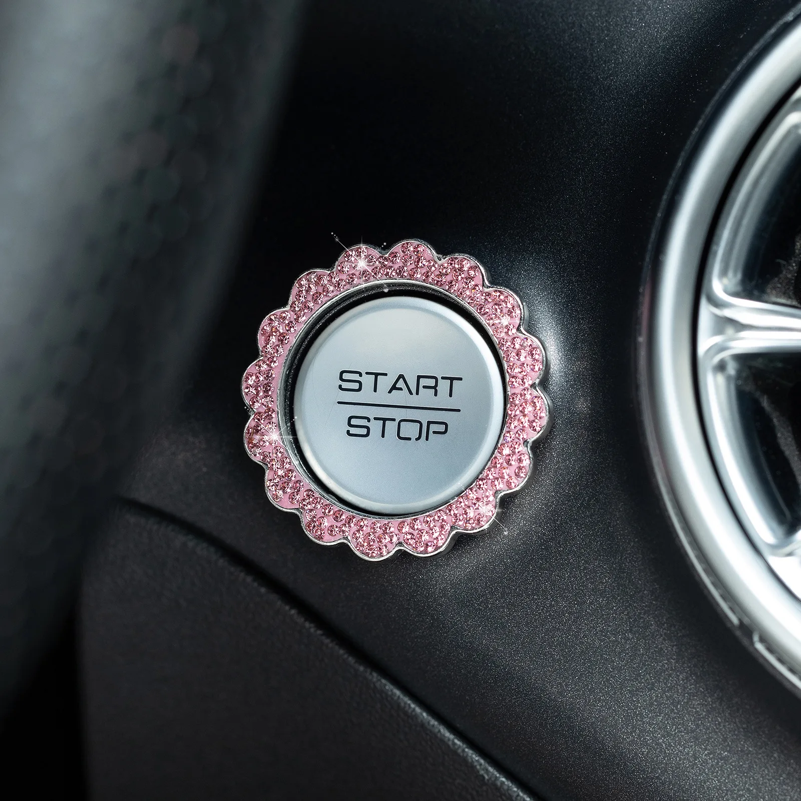 Bling Flower Car Engine Start Stop Decoration Ring,Key Ignition Starter,Knob Ring,Car Interior Decoration Accessories for Women