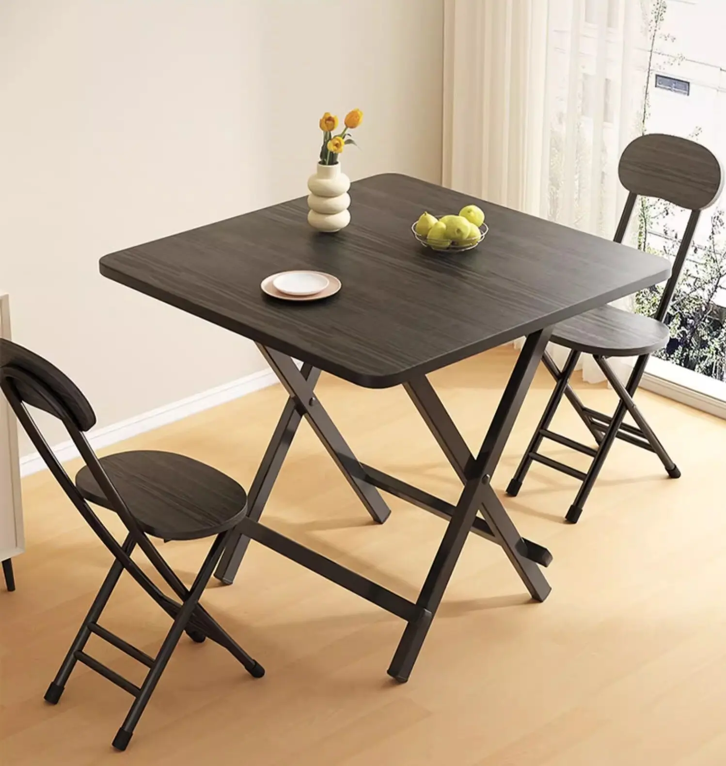 *&Modern Home Indoor Furniture MDF Round Coffee Table Solid Wood Legs Foldable Moisture-Proof