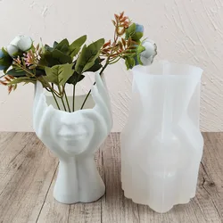 Large Two hand face vase resin silicone mold Abstract half face flowerpot Concrete cement Vase Gypsum Concrete Mold