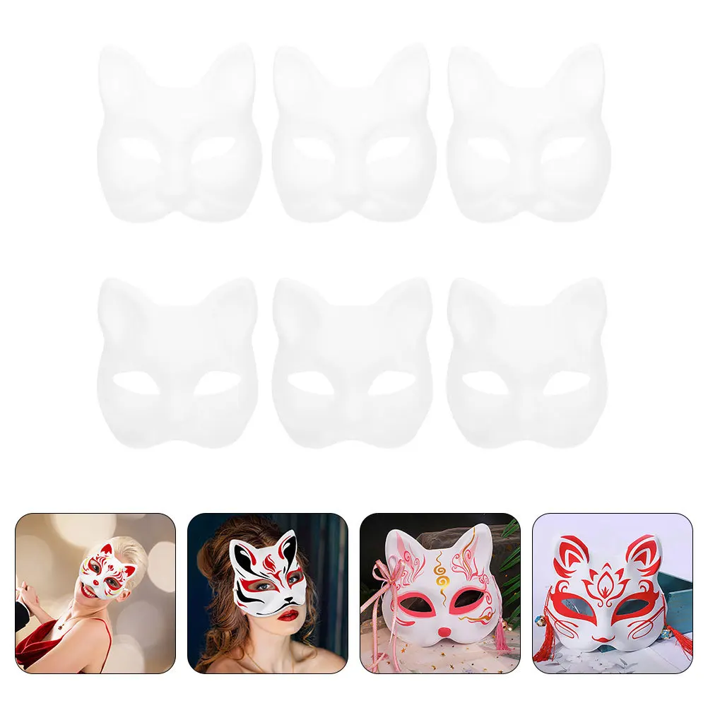 6 pçs diy branco máscaras em branco papel sem pintura animal raposa gato masquerade traje festa de halloween acessório diy máscara em branco