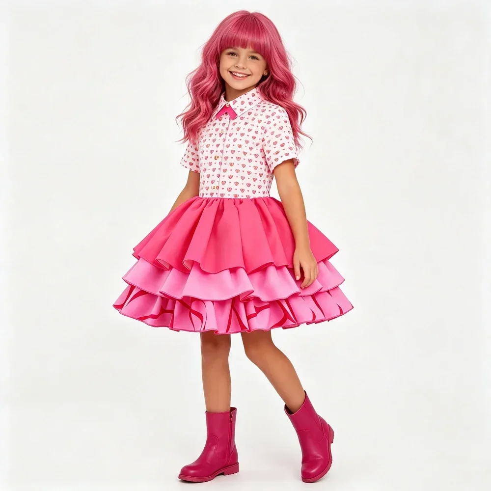 2026 Descendants Girls Princess Pink Costume Halloween Retro Long Sleeve Blazer Sweet Tiered Dress Birthday Party Fancy Outfit view 2