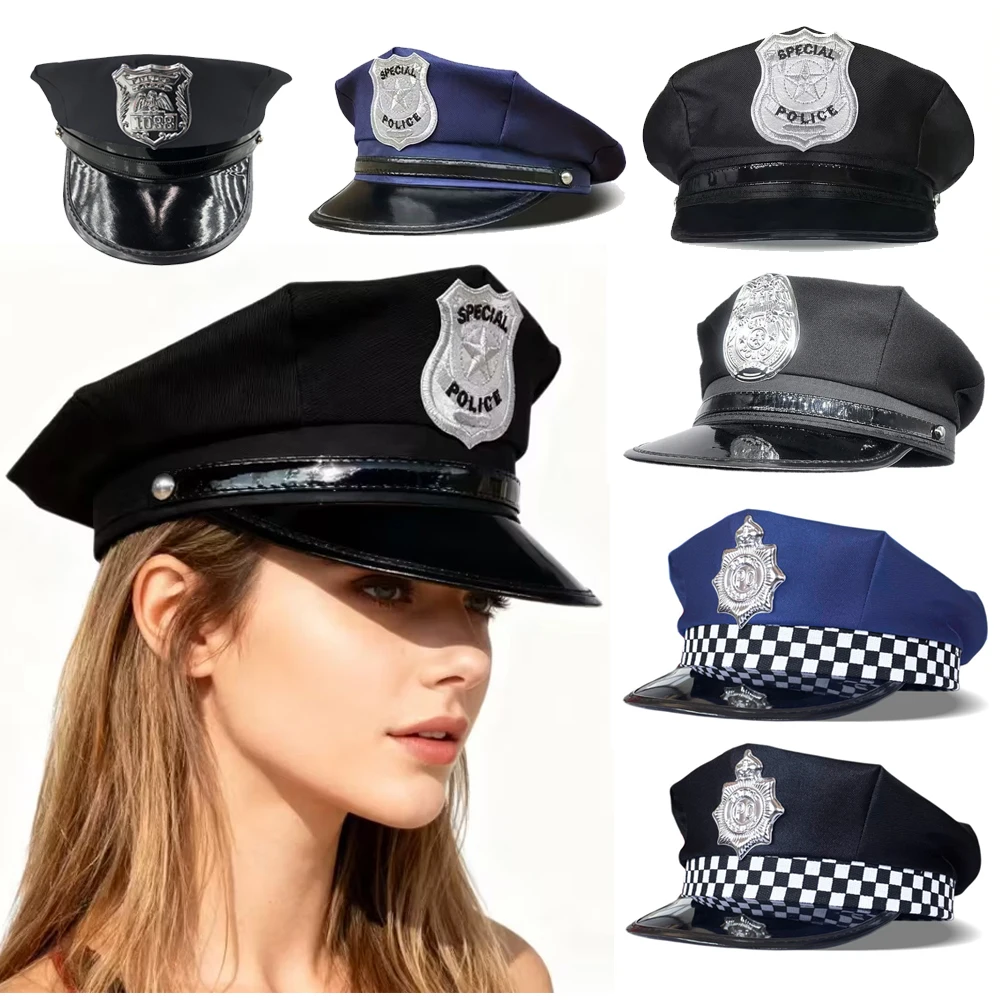 Europäisch-Amerikanische Polizeimütze für Damen und Herren, Halloween-Kostüm-Kappe mit Abzeichen für Junggesellenabschied und Verkleidungen