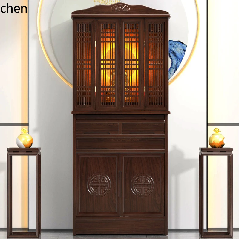 YFY   solid wood with door Buddhist shrine household offering Taiwan Guanyin Bodhisattva Guan Gong God of Wealth shrine Buddha