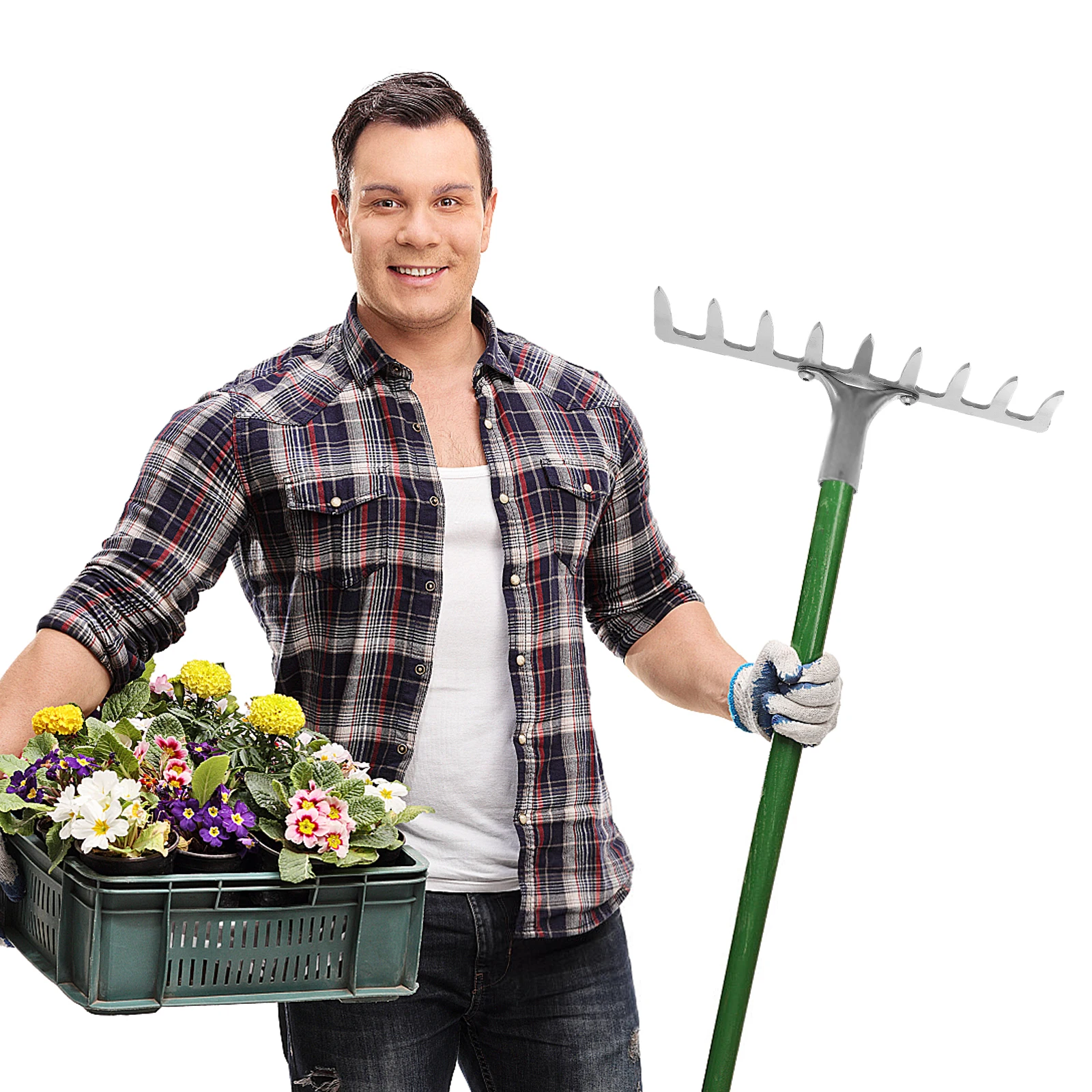 

Garden Rake 9 Teeth Cultivator Thickened Weeds Leaves Lawn Cleaning Agricultural Farm Tools Shovel Spade Yard Work Helper