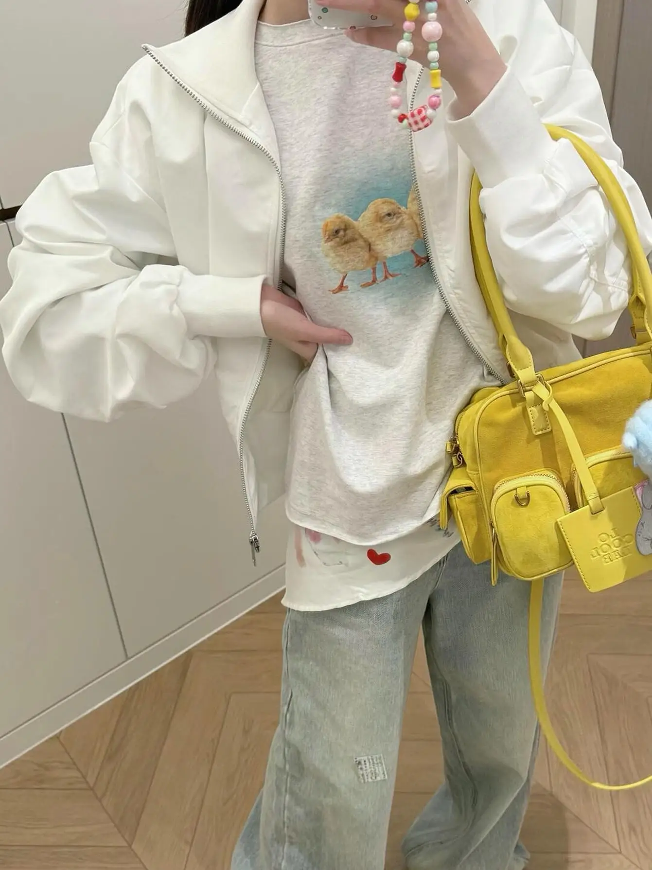 Sakura Cotton Long Sleeve T-Shirt Comfortable Loose Fit round Neck Casual Top Cute Animal Print Front Back Spring Fashion Lad...