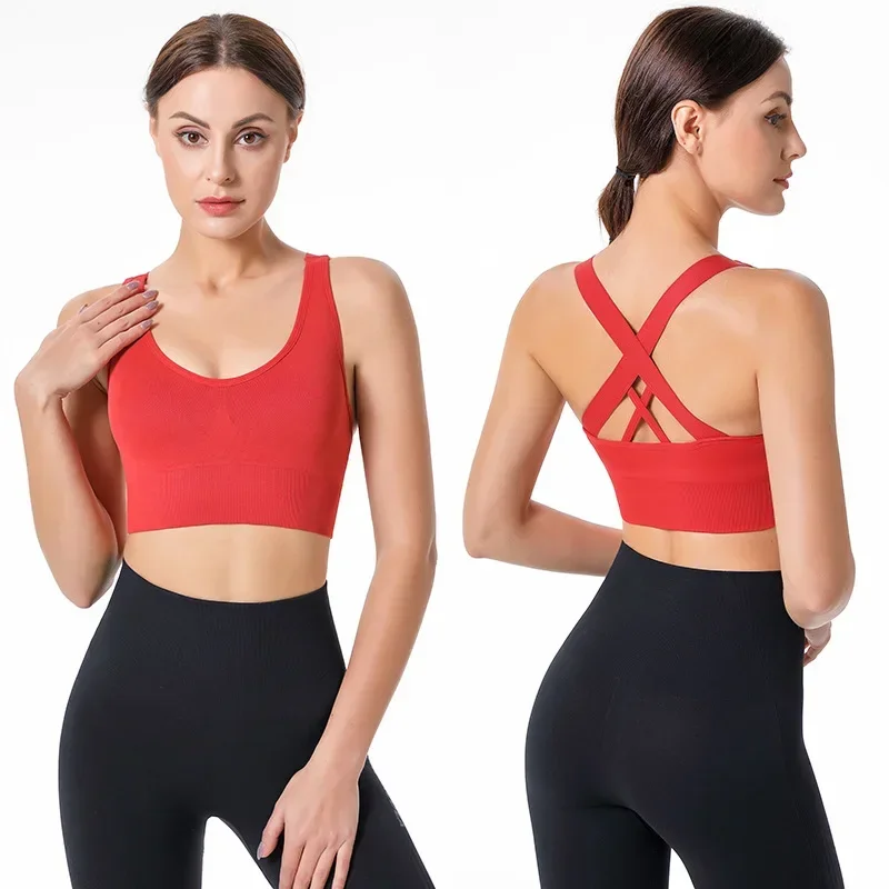 Cross beauty back sports underwear women's high-strength quick-drying breathable shockproof fitness yoga bra seamless vest