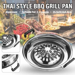 36cm Thai Style BBQ Grill Pan Aluminum Barbecue Topper Stovetop Plate Barbecue Pan Basket Steamer Cookware Kitchen Cooking Tools