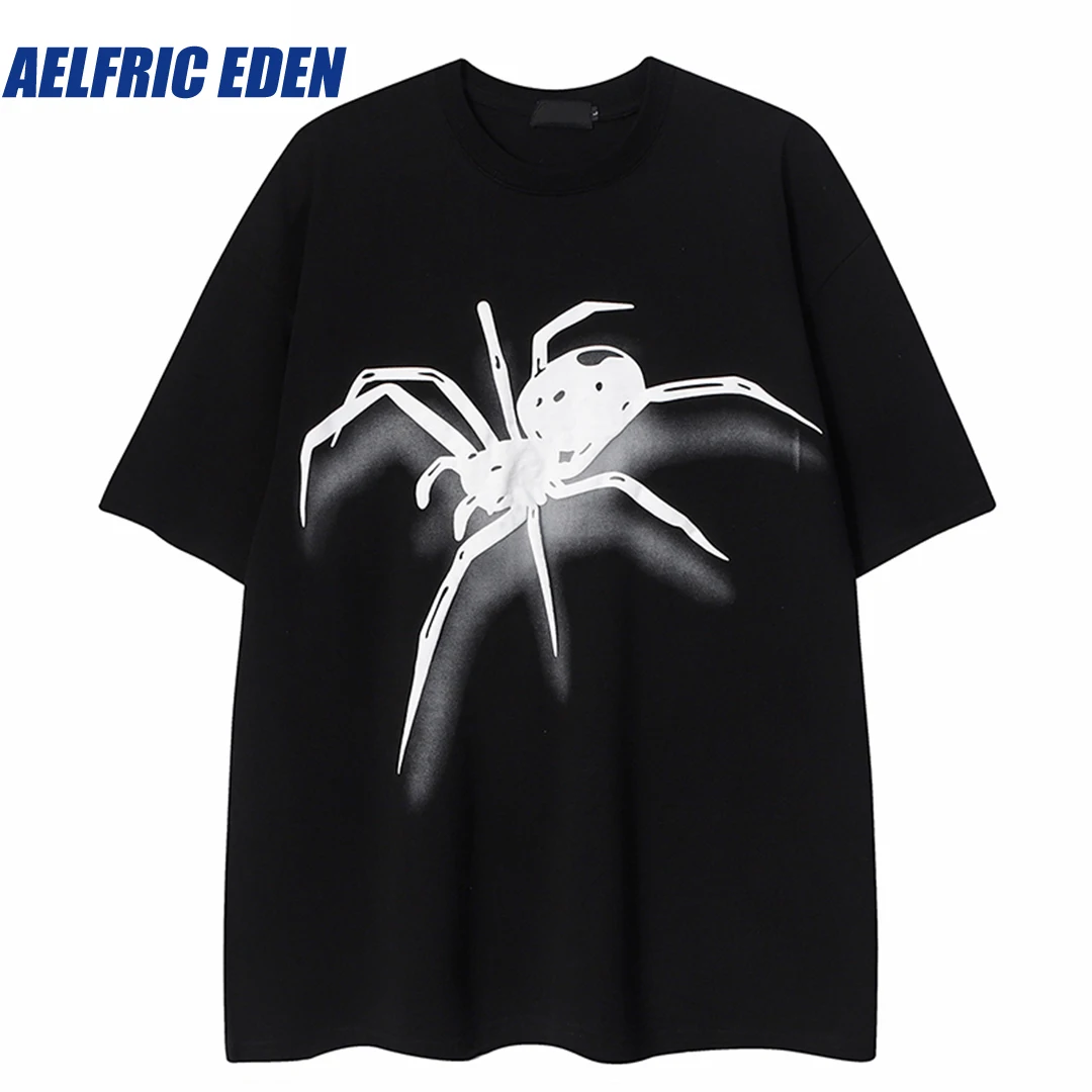 Aelfric Eden Spider Letter Graphic T-Shirt 2023 Men Hip Hop Tshirt Streetwear Harajuku Casual T Shirt Cotton Tops Tees Oversized