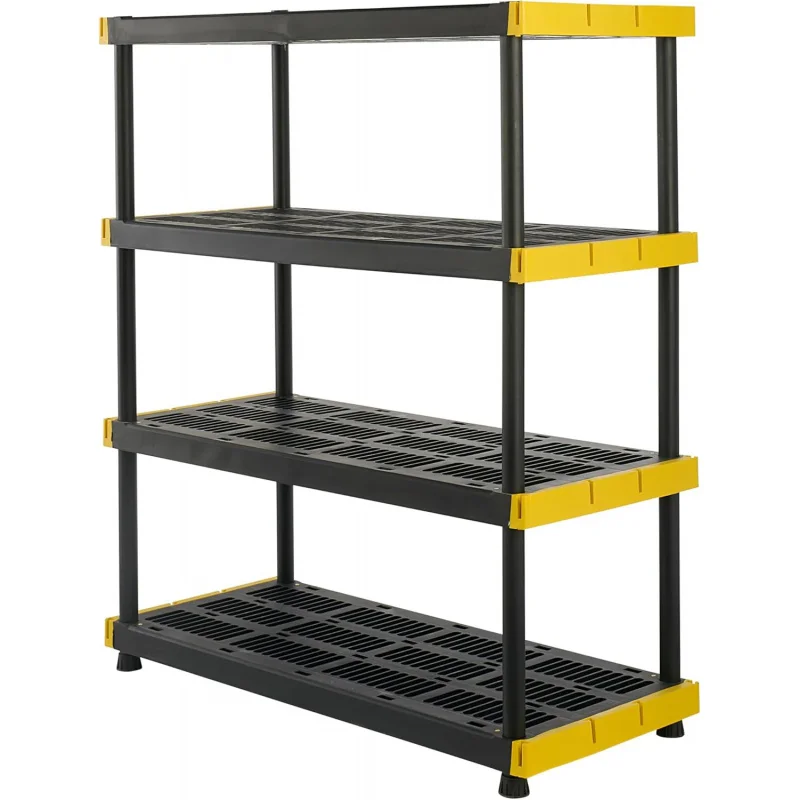 CX Black & Yellow®, 4-Tier Heavy Duty Plastic Storage Shelving Unit, 200lbs/shelf (55 ”H x 48” W x 20 ”D), for Indoor