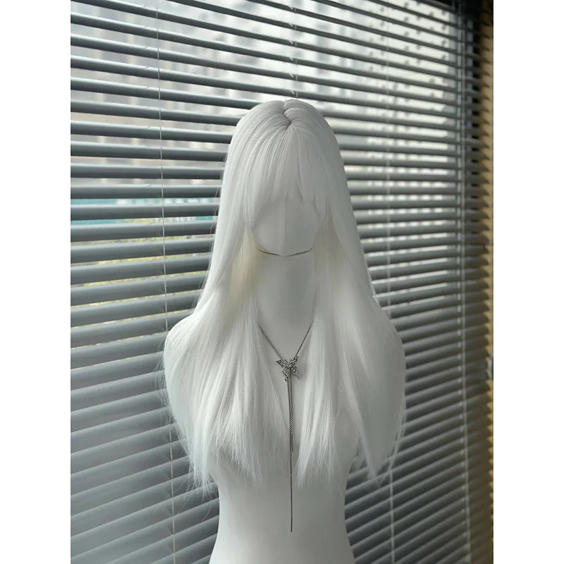 

White Wig Female Long Hair Natural Black Long Straight Lolita Dopamine Long Straight Hair JK Full Headgear