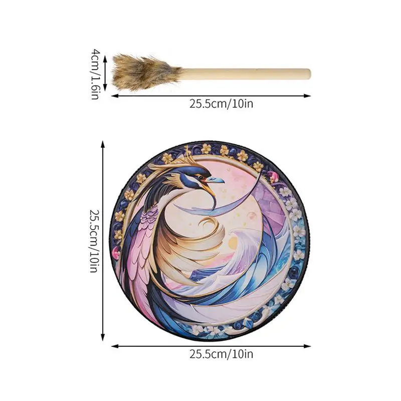 Shaman Hand Drum Bird Print Drum Instruments Spiritual Instrument Colorful Shaman Tools Meditation Drum For Music Meditation