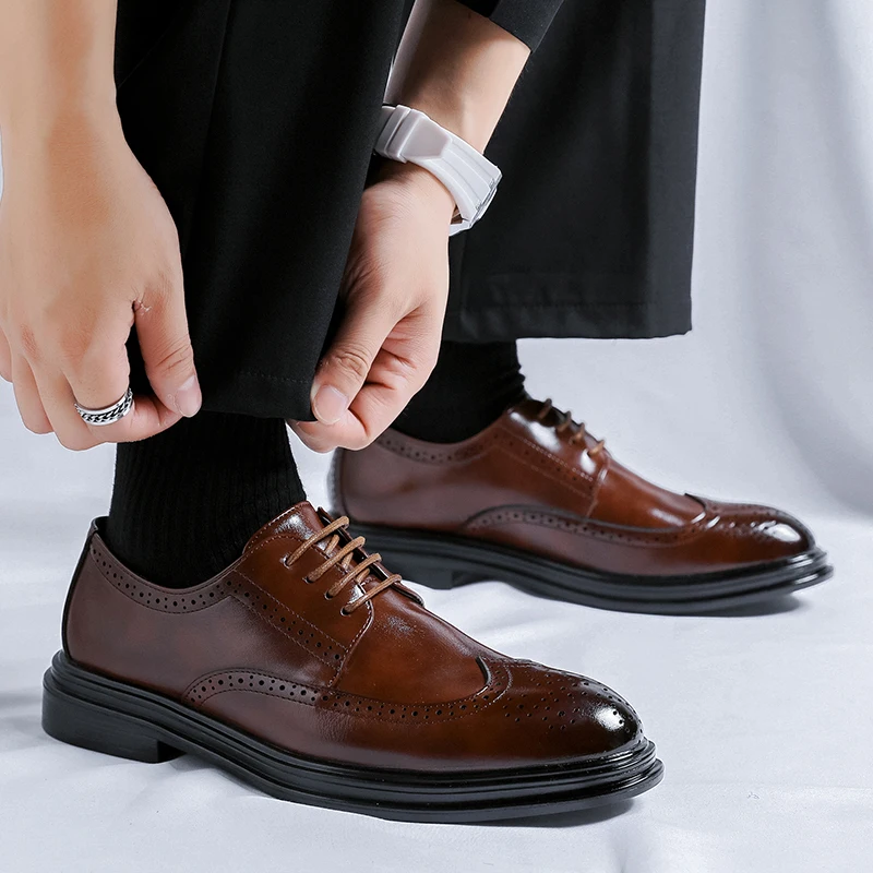 Genuine Leather Men\'s Dress Shoes Lace-Up Men Big Size 38-46 Casual Shoes Handmade Classic Men Footwear for Wedding Male Oxfords