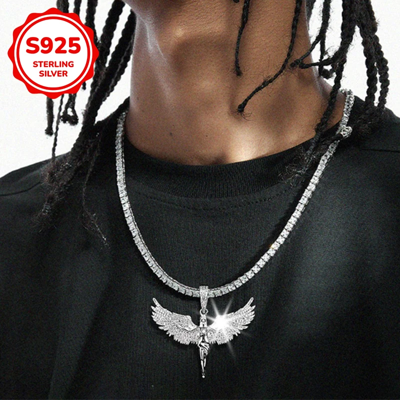 

925 sterling silver Rap and hip-hop Angel Wing men's necklace is suitable for exquisite men's gifts and festival presents