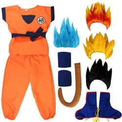 Hot Dragon Ball Son Goku Cosplay Costume Wig Blue Gold Kids Suits Anime Halloween Cosplay Hero Dress UpHalloween Carnival Party