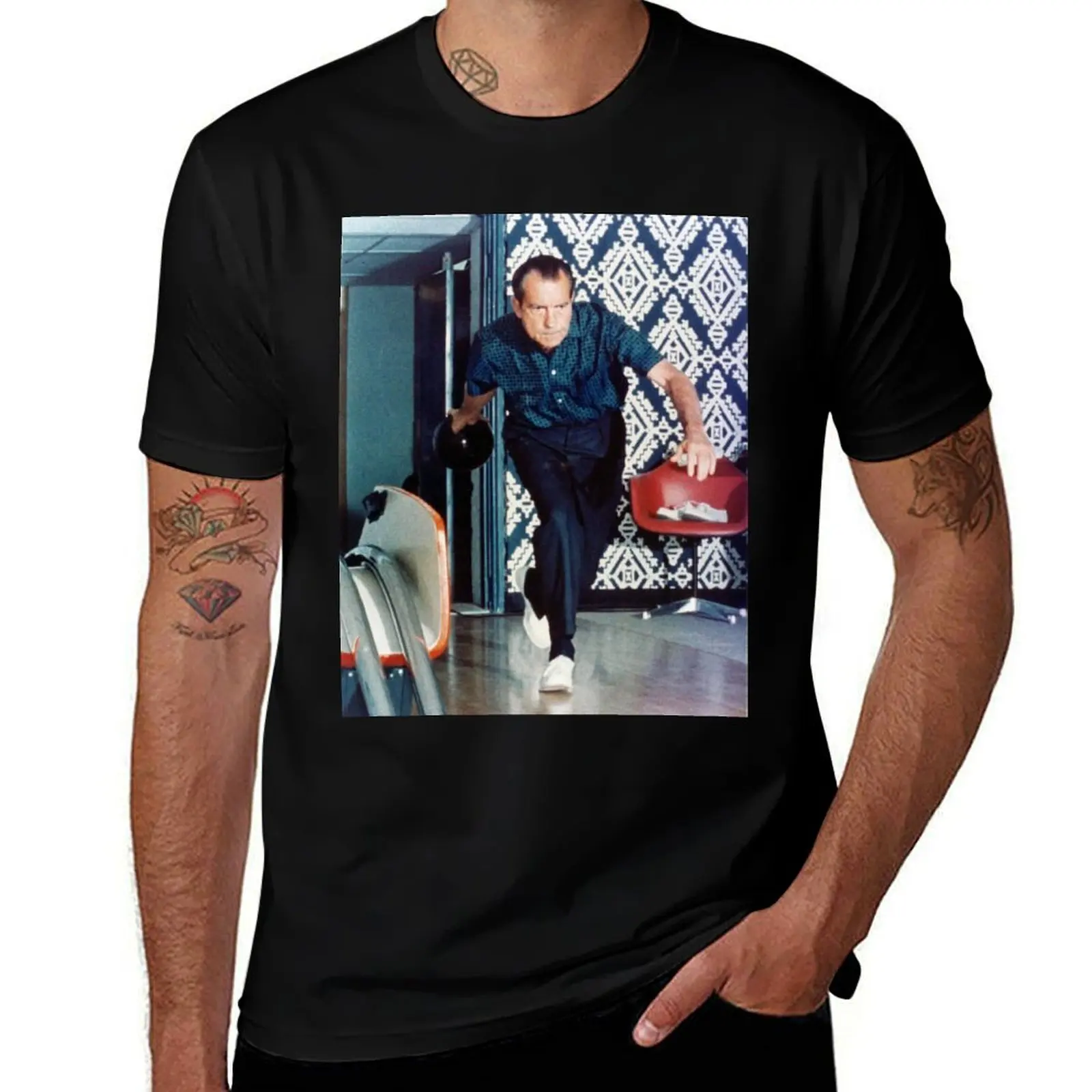 

Richard Nixon Bowling T-Shirt vintage t shirts man clothes Short sleeve tee heavy weight t shirts for men