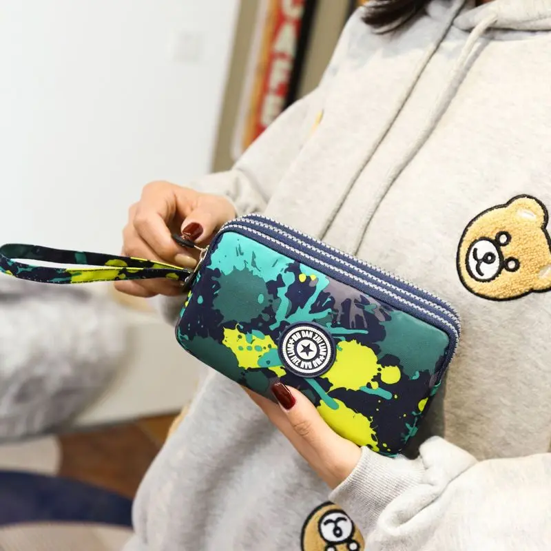 2023 Waterproof Women\'s Three-layer Zipper Coin Wallet Cosmetic Bag Canvas Women Purse Clutch Women\'s Purse Best Phone Wallet
