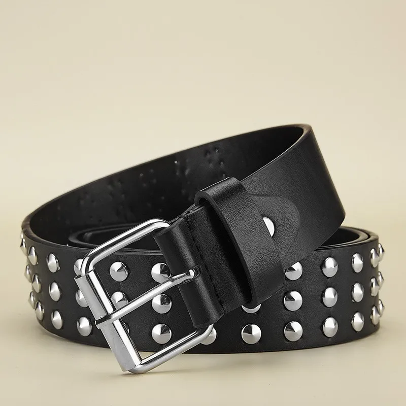 Women\'s Belt Metal Needle Buckle Belt Circular Rivet Men\'s Belt Punk HipHop Rock Style Matching Jeans Belt Cheap PU Leather Belt