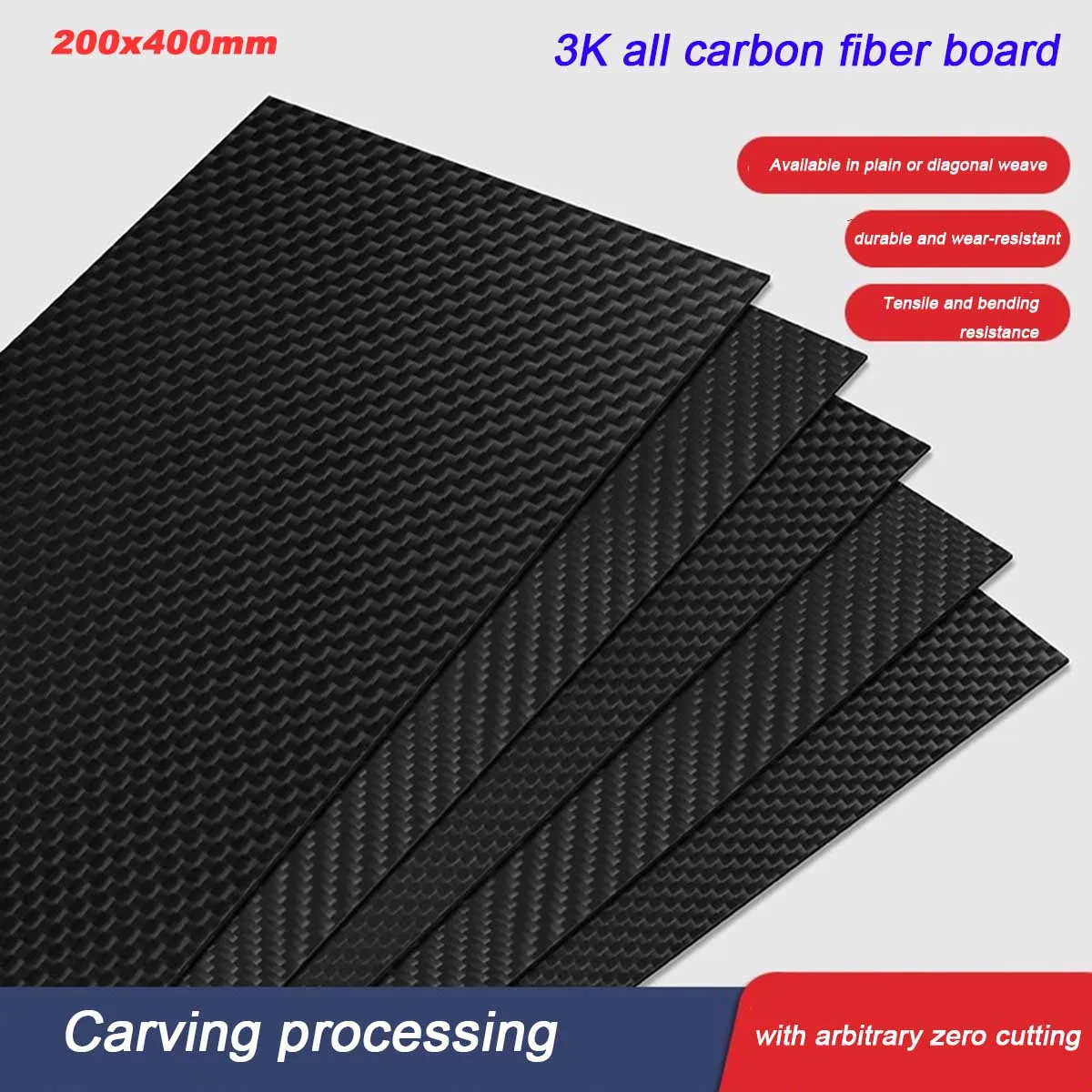 

3k Carbon Fiber Board 200x400mm Thickness 0.5 1 1.5 2 2.5 3 4 5 6mm