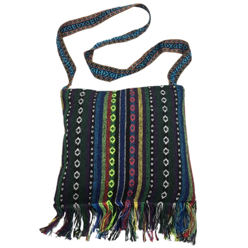 Hmong Tribal Ethnic Purse Thai Indian Boho Shoulder Bag Vintage Message Bags for Women Embroidery Tapestry Tote Tassel Handbags