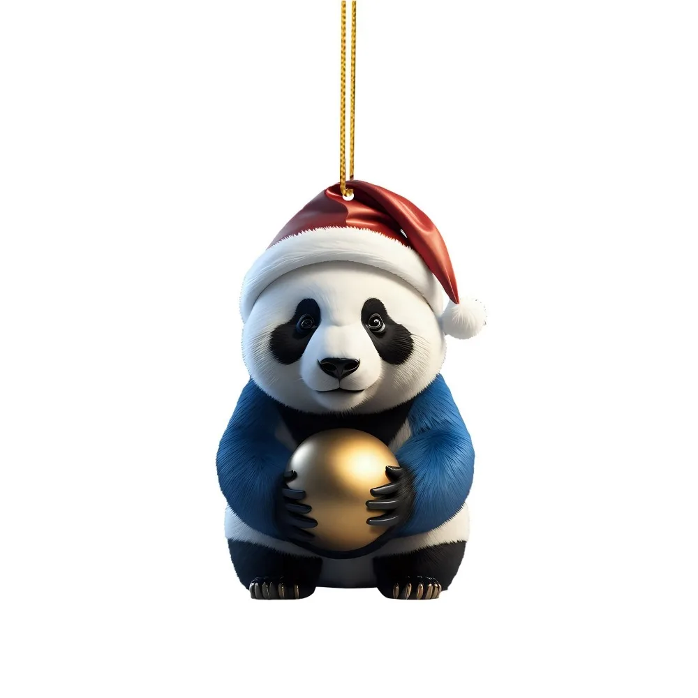 

Creative 2D Christmas Panda Ornament Cartoon Acrylic Car Panda Pendants Cute Xmas Hanging Ornament Party Supplies