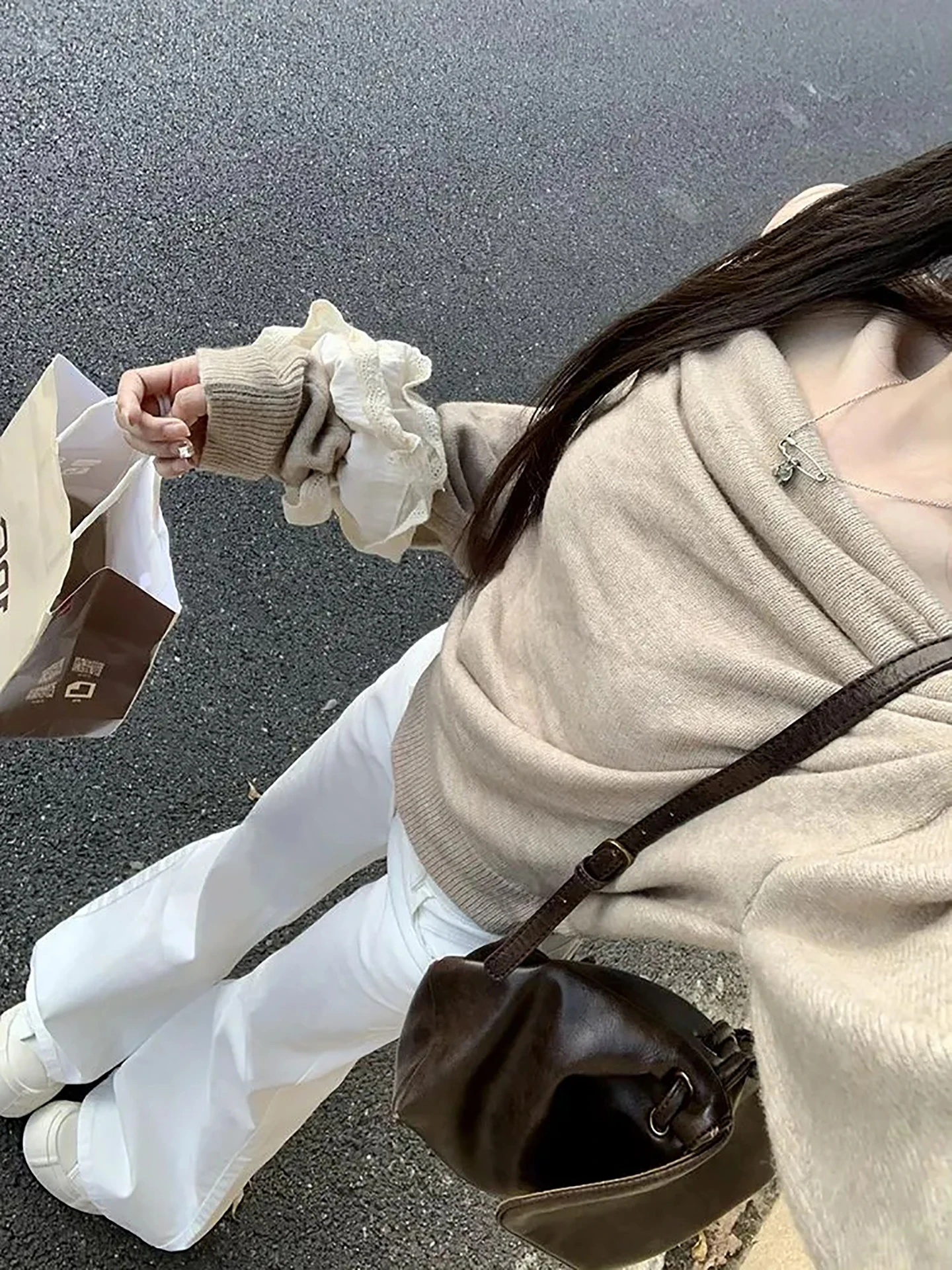 Autumnal Gentle Aosphere Long Sve Knitted Sweater Women's Loose Slimming oulder Oblique Overhead Clothes Korean Sle