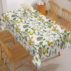 Lemon Tree Floral Bird Print Waterproof Tablecloth for Table Decor Reusable Rectangle Table Cloths Kitchen Holiday Party Decor