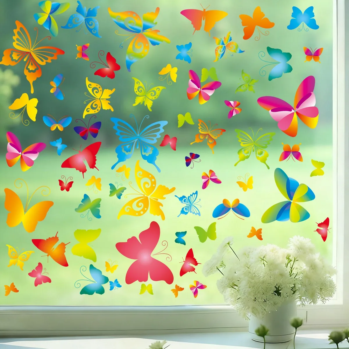 New Arrival Holographic Butterfly Stickers Window Decal Shop Glass Decor Static Cling Sticker Removable Wall Art Home view 3