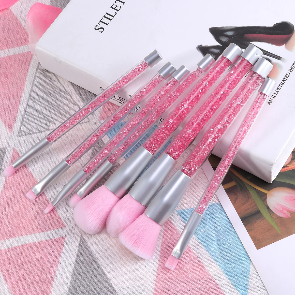 

8pcs Makeup Transparent Crystal Handle Kit For Women Daily Professional Use Brush Set Makeup Set Powder