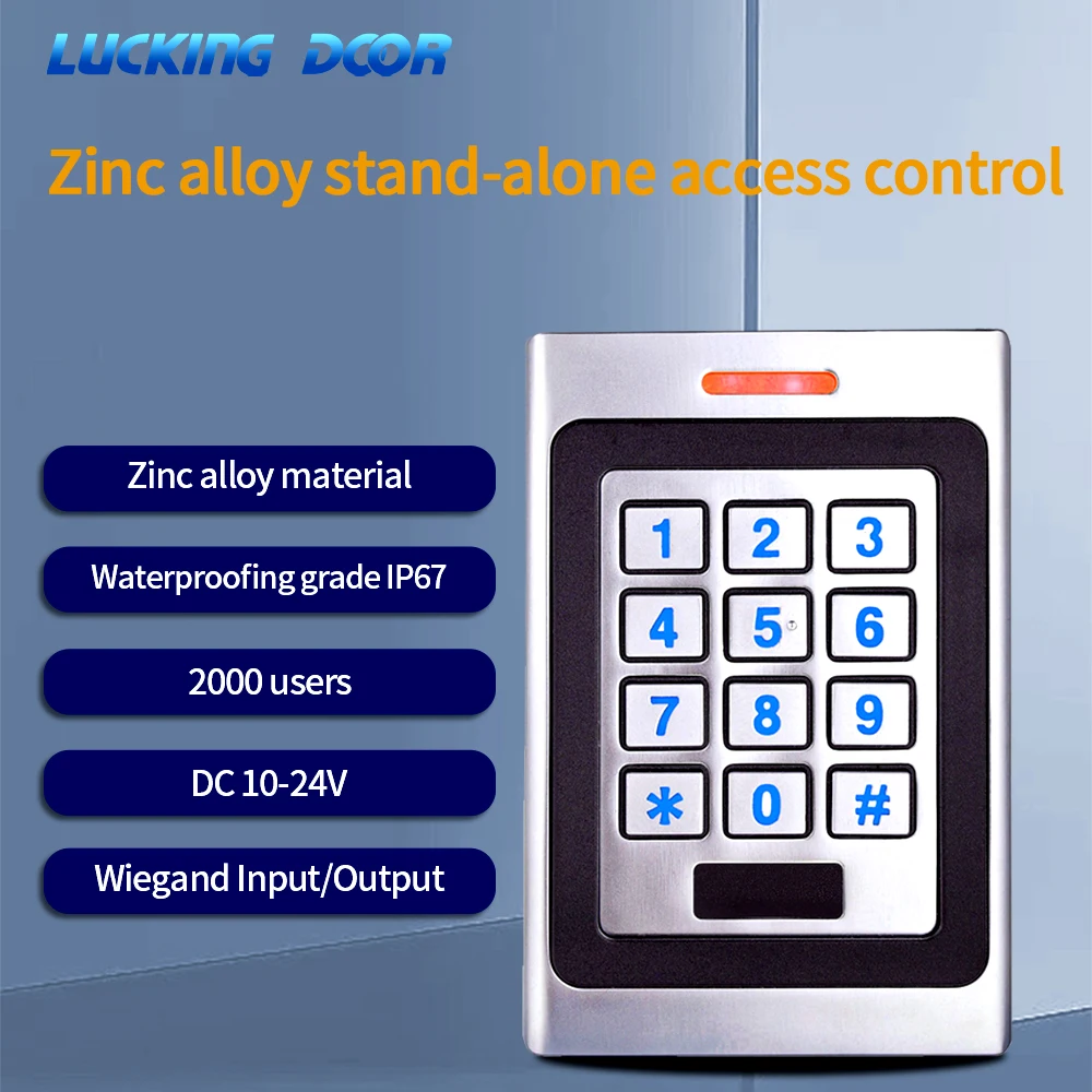 

DC 10-24V Rfid Door Access Control System IP67 Waterproof Metal Keypad Zinc Alloy Proximity Card Standalone Keyboard 2000 Users