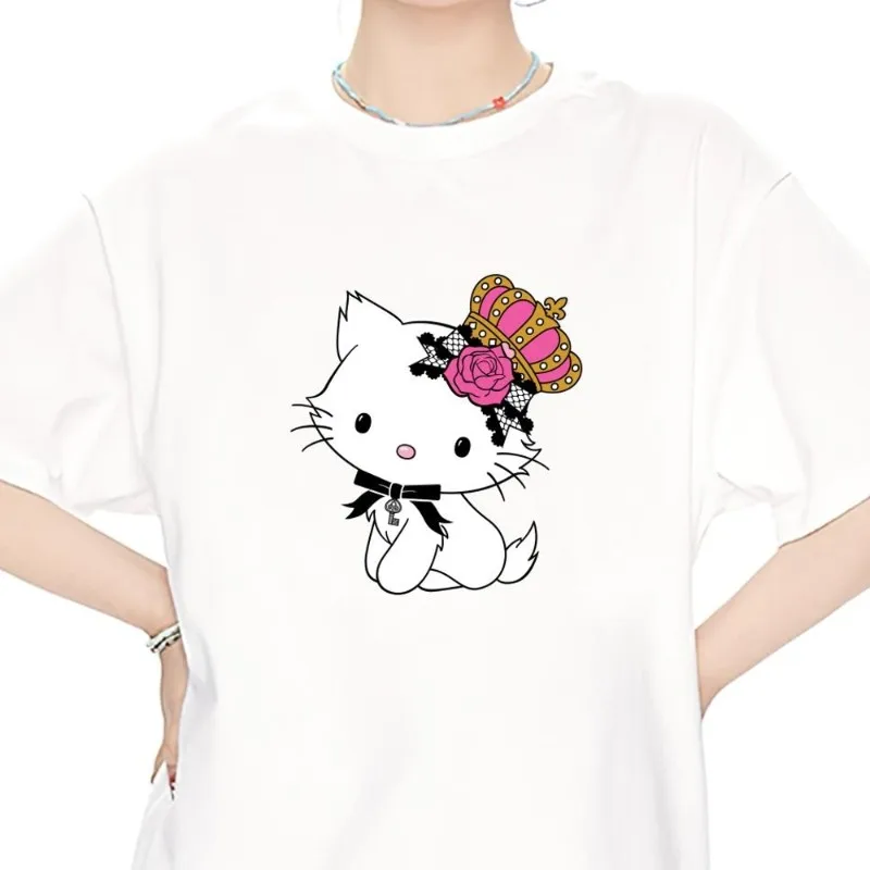 

MINISO Sanrio Cute C-Charmmykitty T Shirt Women Couple Combination Clothes Short Sleeve Collar Fashion Man Cotton