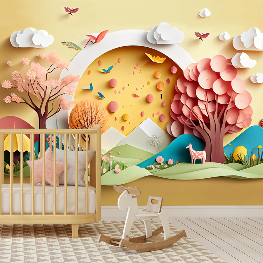 

Self Adhesive Optional 3d Wallpapers for Bedroom Walls Kids Baby Cartoon Tree Landscape TV Contact Wall Papers Home Decor Panels