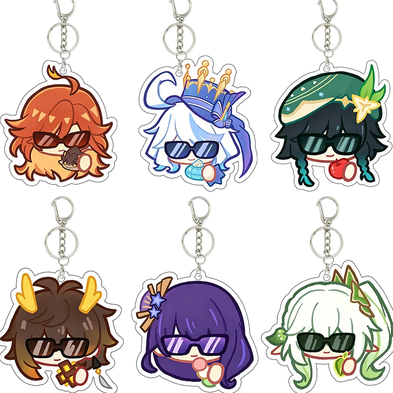 Mavuika Furina Genshin Impact Venti Llavero Acrílico Kawaii, Colgante para Cartera, Accesorios Decorativos de Dibujos Animados, Regalo Conmemorativo