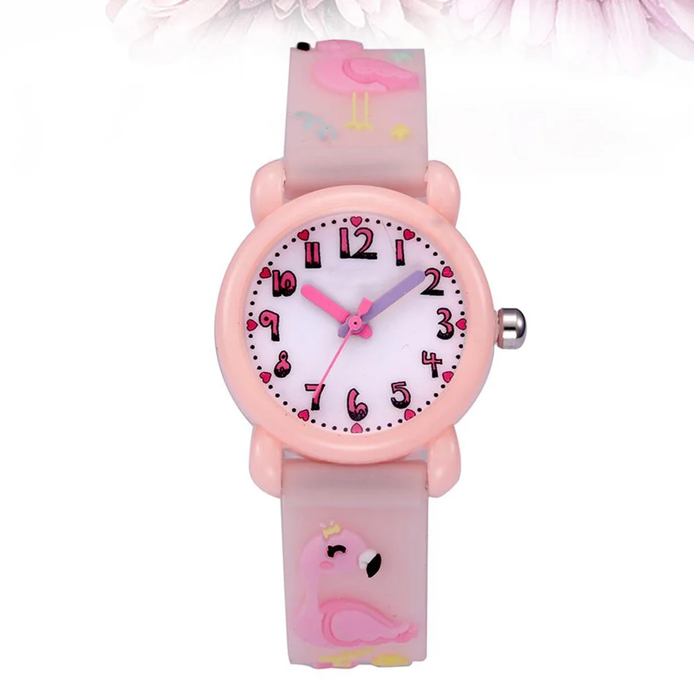 1Pcs Cartoon 3D Watch Waterproof Flamingo Pattern Wristwatch for Light Pink Adorable Fashion Watch