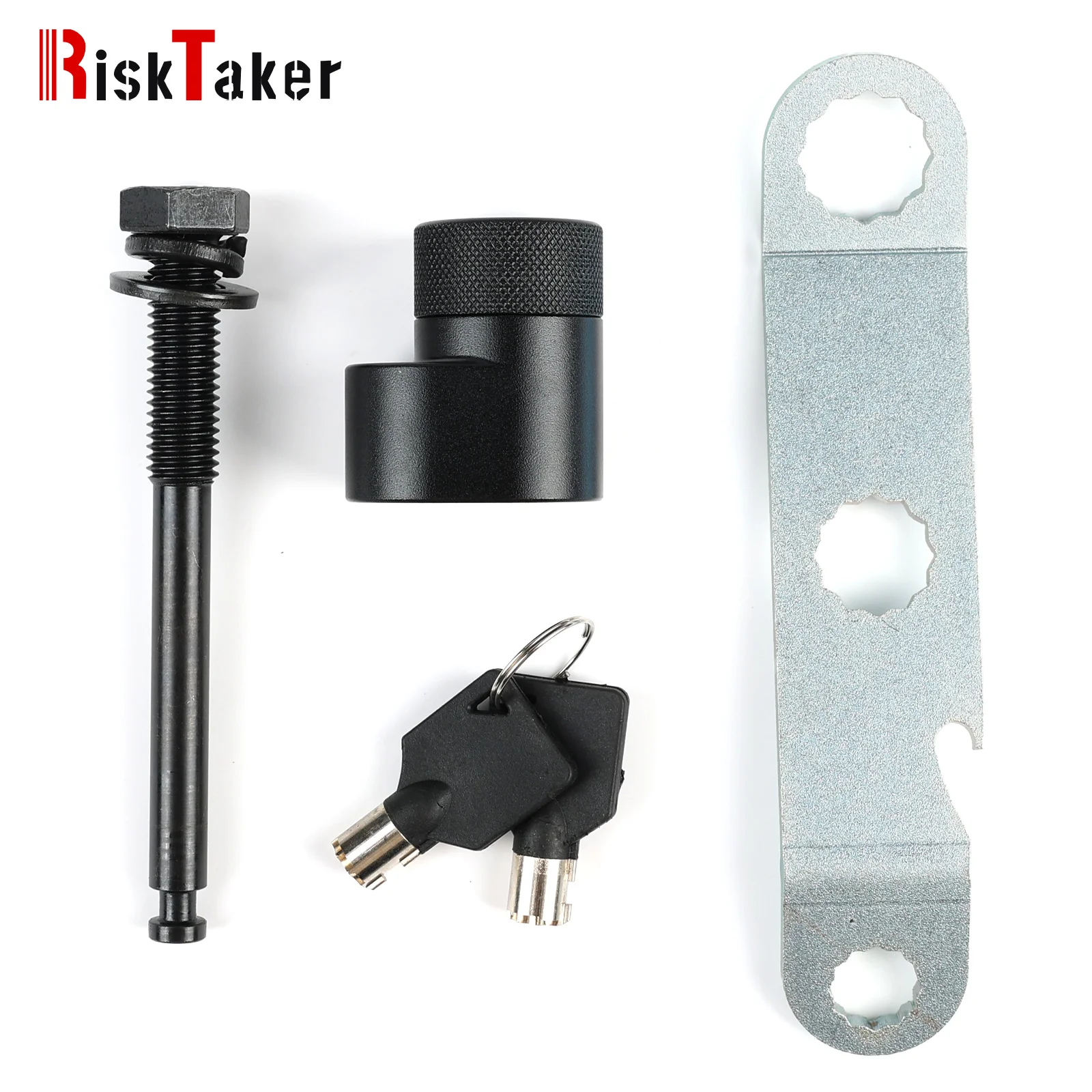 

RiskTaker Hitch bolt replacement with anti-rattle device and one-touch locking cylinder, for Thule bicycle racks and carriers