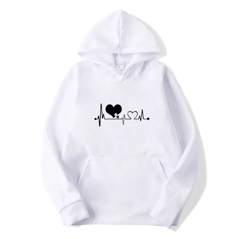 Men and Women Black White Classic Hoodies Heart Print Hoody Sweatshirt Spring Autumn Long Sleeve Hip Hop Warm Hoody Pullover Top