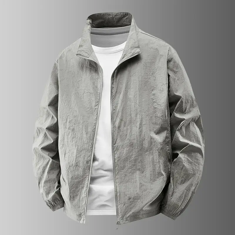 Lekka, jednowarstwowa męska kurtka wiatrówka Jaet, letnia, codzienna, bez kaptura, ze stójką, chroniąca przed słońcem, długość ort.