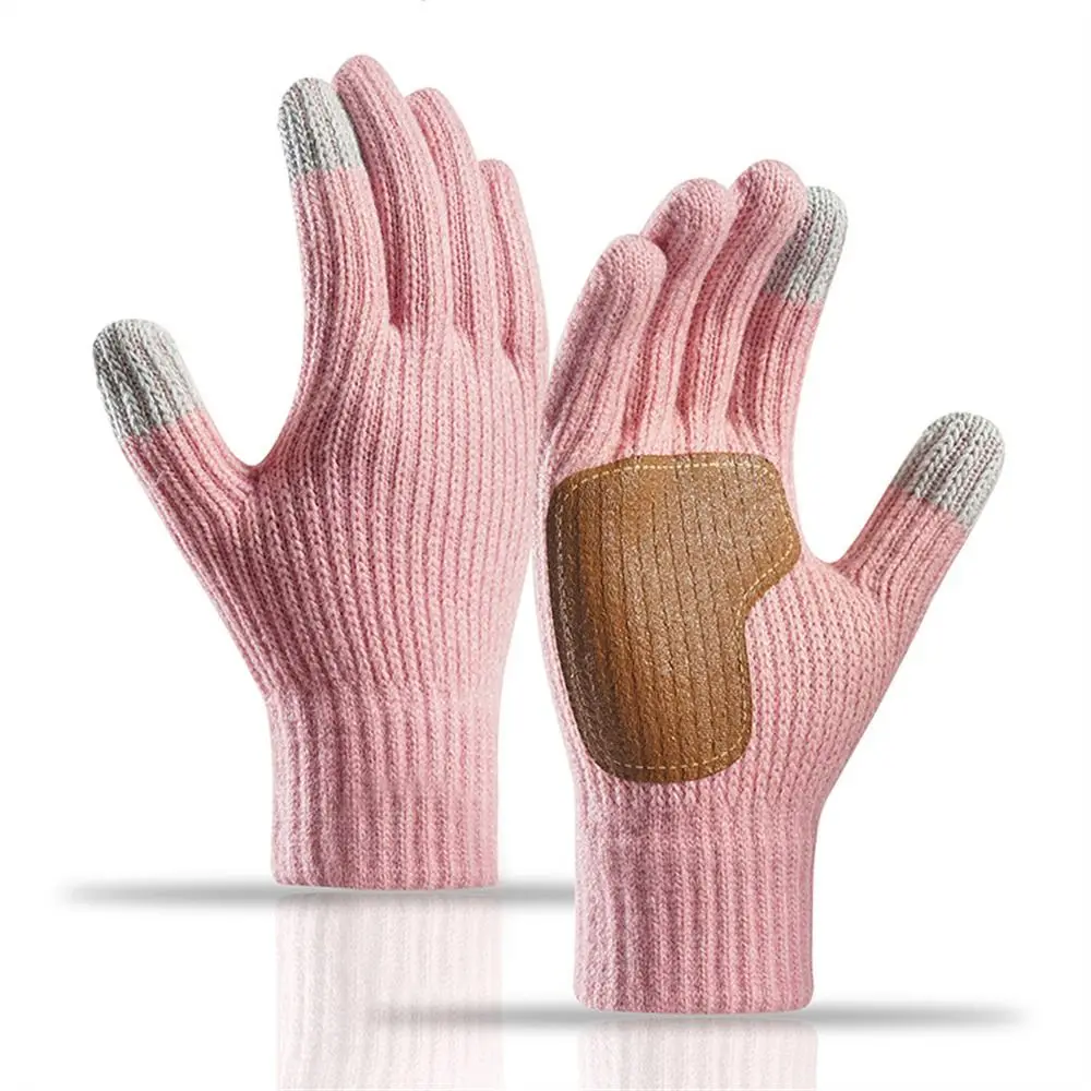 Fashion Knitting Warm Gloves Touch Screen Thicken Knitted Mittens Solid Color Stretch All Finger Gloves for Men