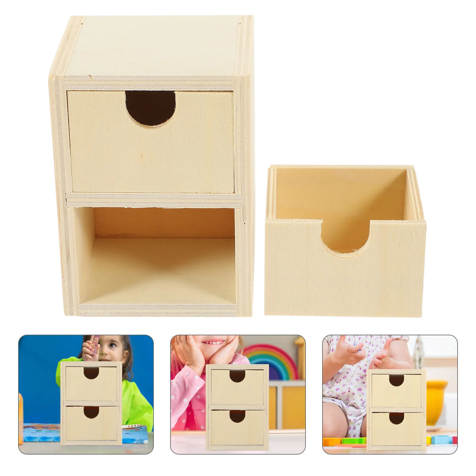 

2 pcs Wooden Small Drawers Unfinished Blank Diy 2 Layers Craft Drawer Set For Handmade Projects Handicraft Tools Supplies