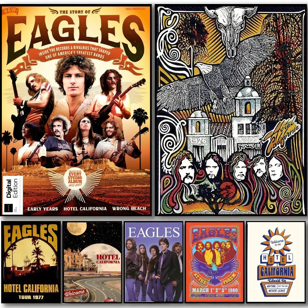 Ikonische amerikanische Rockband T-The Eagles Poster, HD-Kunst, selbstklebende Wanddekoration, wasserfest, für Zuhause, Schlafzimmer, Bar, ästhetische Dekoration